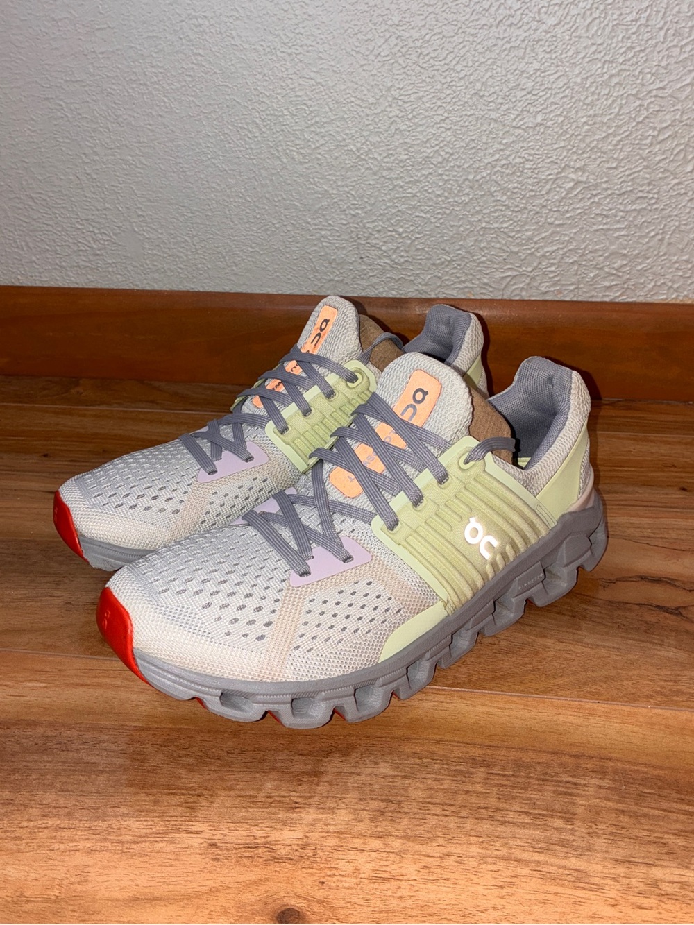 On Running Women's Light Gray, Pale Yellow & Coral Cloud Athletic Shoes